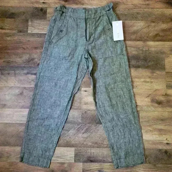 Athleta Pants - Athleta 100% Linen Women's Green Voyager Cropped Pants with Pockets Size 0